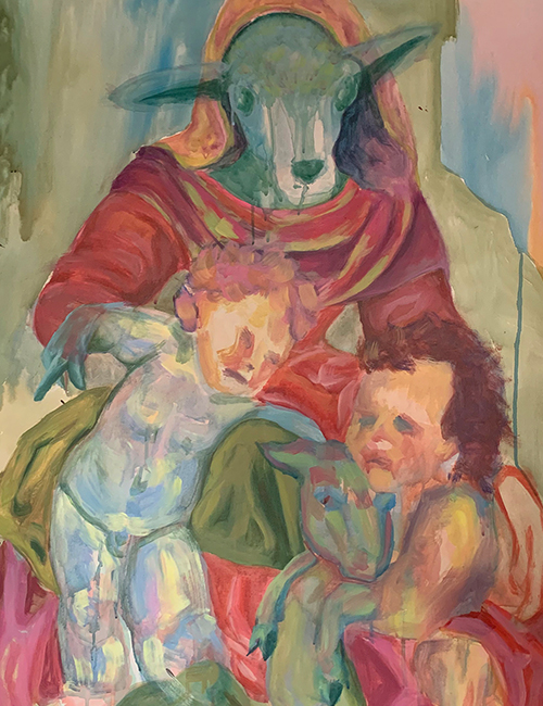 Téa Hodgson, Sans titre (Mère chèvre avec enfants), 2024