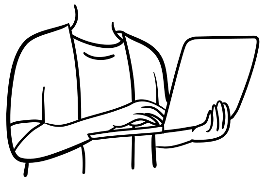 Dessin représentant un étudiant tenant un ordinateur portable