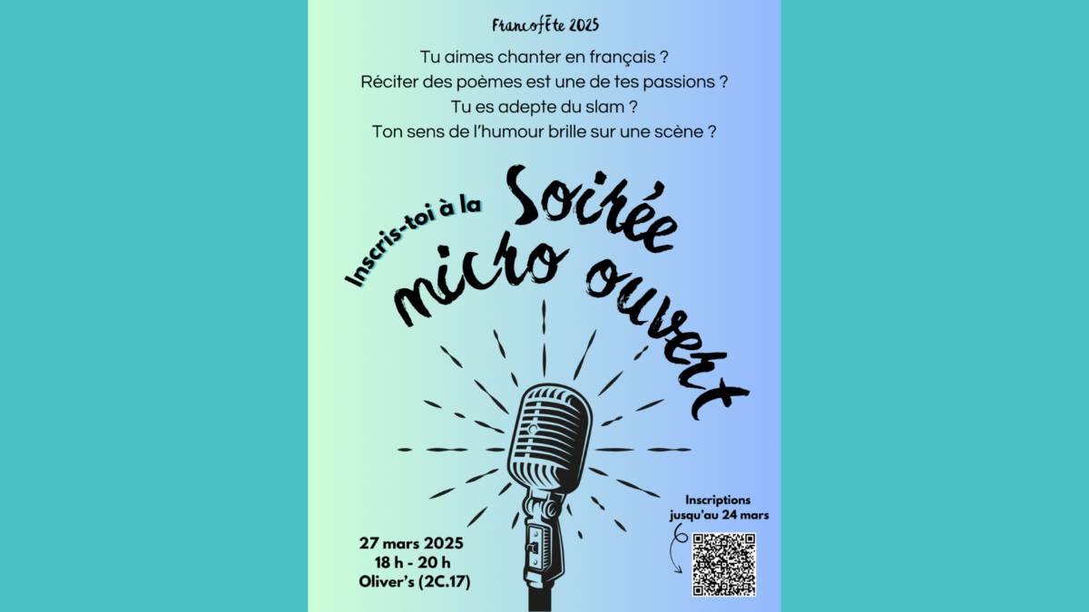 affiche annonçant la soirée Open Mic Night, un événement de la Francofête