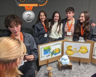 Donovan Hughes, Élodie Ste-Marie, Elena Fortier and Annabelle Mailhot won the silver medal at L'Odyssée de L'Objet for their Cani Le Canard design. 