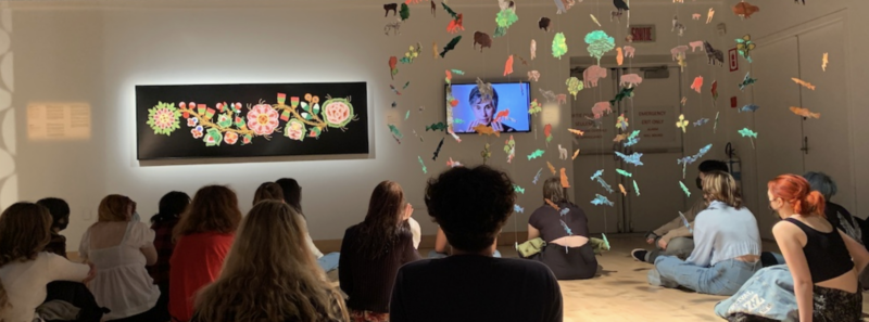 Dawson art history students listening to Métis artist Daphne Boyer fall 2022
