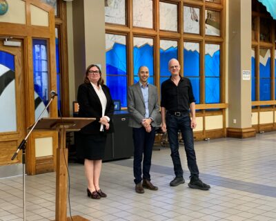 Gregory Polakoff with Director General Diane Gauvin and Academic Dean Rob Cassidy 