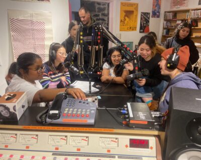 students at the radio station