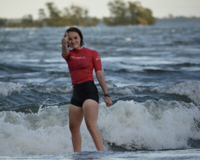 Megan surfing