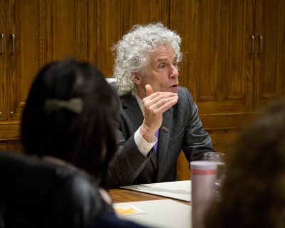 Steven Pinker responds to question at Q & A with students at Dawson College Feb 6 2019