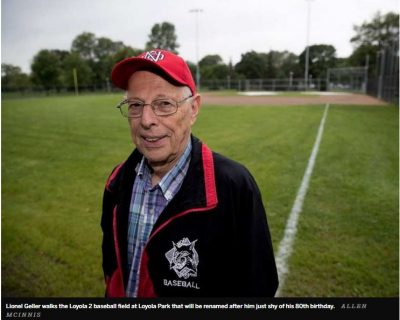 Lire le texte intégral : Le terrain de baseball de NDG est nommé en l'honneur de Lionel Geller, professeur de mathématiques à la retraite (et éternel bénévole)