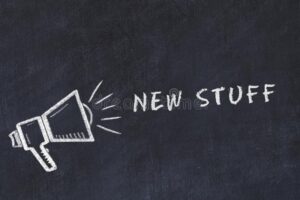 chalk-board-sketch-loudspeaker-phrase-new-stuff-144185924